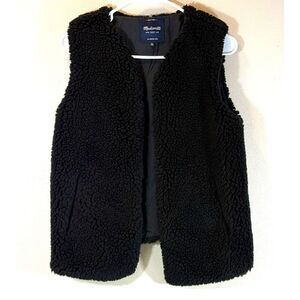 Madewell Vest Black Sherpa Shearling Sleeveless Jacket Faux Fur Women's XS